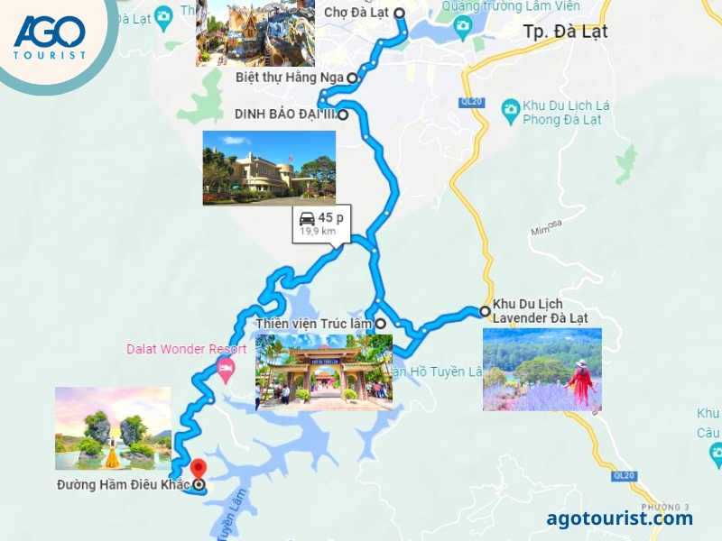 Bản đồ du lịch Đà Lạt theo hướng đi hồ Tuyền Lâm